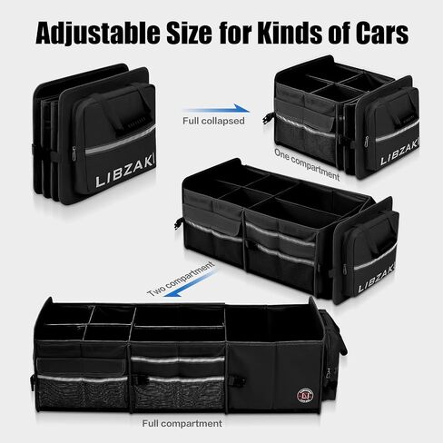 Libzaki Excerize 4 in 1 Car Trunk Storage Organizer ، صندوق تخزين جذع قابل للطي قابلاً للطي قابلية للطي مع حقيبة باردة لشاحنة السيارة SUV-Black in Kuwait