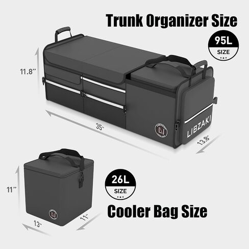 Libzaki Excerize 4 in 1 Car Trunk Storage Organizer ، صندوق تخزين جذع قابل للطي قابلاً للطي قابلية للطي مع حقيبة باردة لشاحنة السيارة SUV-Black in Kuwait