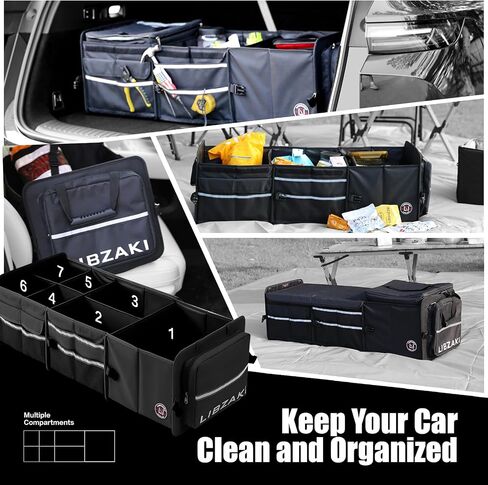 Libzaki Excerize 4 in 1 Car Trunk Storage Organizer ، صندوق تخزين جذع قابل للطي قابلاً للطي قابلية للطي مع حقيبة باردة لشاحنة السيارة SUV-Black in Kuwait