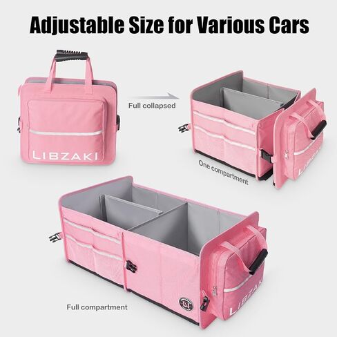 Libzaki Excerize 4 in 1 Car Trunk Storage Organizer ، صندوق تخزين جذع قابل للطي قابلاً للطي قابلية للطي مع حقيبة باردة لشاحنة السيارة SUV-Black in Kuwait