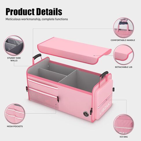 Libzaki Excerize 4 in 1 Car Trunk Storage Organizer ، صندوق تخزين جذع قابل للطي قابلاً للطي قابلية للطي مع حقيبة باردة لشاحنة السيارة SUV-Black in Kuwait