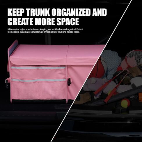 Libzaki Excerize 4 in 1 Car Trunk Storage Organizer ، صندوق تخزين جذع قابل للطي قابلاً للطي قابلية للطي مع حقيبة باردة لشاحنة السيارة SUV-Black in Kuwait
