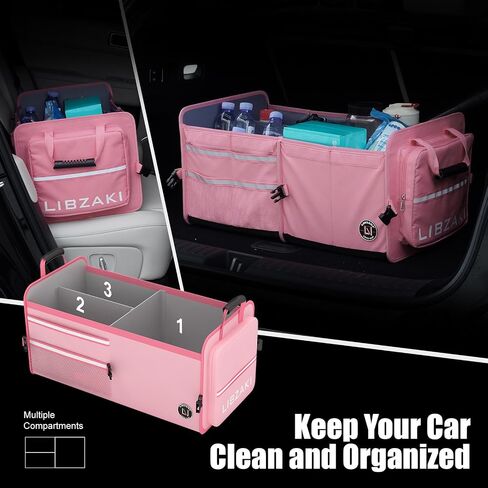 Libzaki Excerize 4 in 1 Car Trunk Storage Organizer ، صندوق تخزين جذع قابل للطي قابلاً للطي قابلية للطي مع حقيبة باردة لشاحنة السيارة SUV-Black in Kuwait