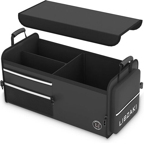 Libzaki Excerize 4 in 1 Car Trunk Storage Organizer ، صندوق تخزين جذع قابل للطي قابلاً للطي قابلية للطي مع حقيبة باردة لشاحنة السيارة SUV-Black in Kuwait