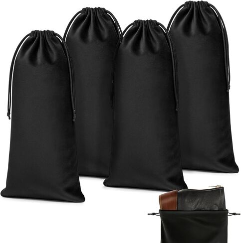 Amylove 4 Pcs Flannel Cloth Shoe Bags for Travel, 8 x 17 Inches Dust Pouch with Drawstring Closure, Washable Breathable Cotton Fabric for Luggage (Black) in Saudi Arabia