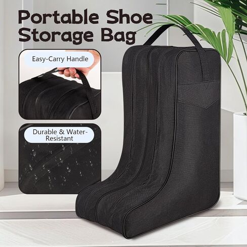 Black Boot Bag for Cowboy Boots–Travel Boot Carrier for Men & Women– Waterproof, Dustproof, Heavy-Duty Shoe Bag with Handle in Kuwait