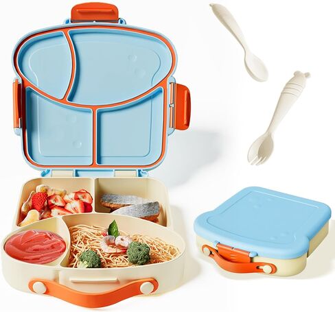 Kids Bento Lunch Box, Toast Shaped 4-Compartment 31OZ Container with Sauce Cup & Utensils (Ages 3+) Leak-Proof, Drop-Proof, Dishwasher Safe | BPA-Free Reusable Lunch Box for School, Travel | Pink in Saudi Arabia