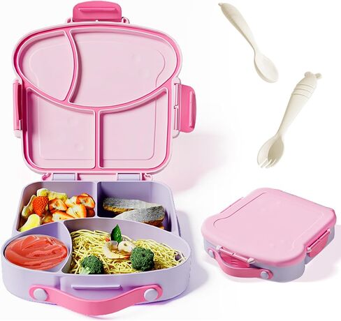 صندوق غداء الأطفال Bento ، حاوية 31 أوقية على شكل 4 أزياء مع كوب وأواني الصلصة (الأعمار 3+) مقاومة للتسرب ، مقاومة للانخفاض ، غسالة الصحون الآمنة | صندوق غداء قابل لإعادة الاستخدام خالية من BPA للمدرسة ، السفر | لون القرنفل in Kuwait