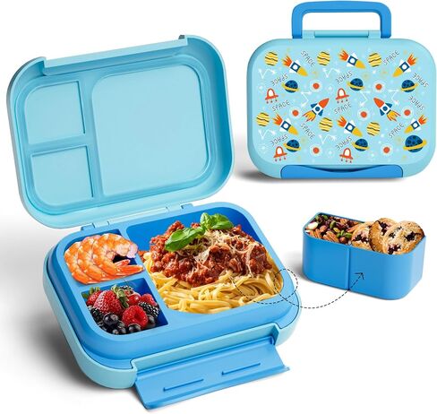 صندوق غداء الأطفال Bento ، حاوية 31 أوقية على شكل 4 أزياء مع كوب وأواني الصلصة (الأعمار 3+) مقاومة للتسرب ، مقاومة للانخفاض ، غسالة الصحون الآمنة | صندوق غداء قابل لإعادة الاستخدام خالية من BPA للمدرسة ، السفر | لون القرنفل in Kuwait