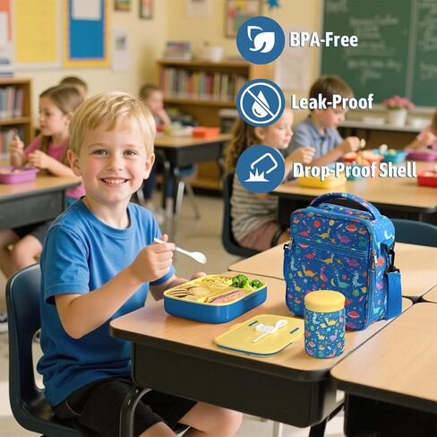 Kids Bento Lunch Box with Thermo Leak-Proof Snack Lunch Container with Insulated Lunch Bag Utensils Set Back to School Supplies Gifts for Boys and Girls Toddlers Kindergarten Lunch Accessories Purple in Saudi Arabia
