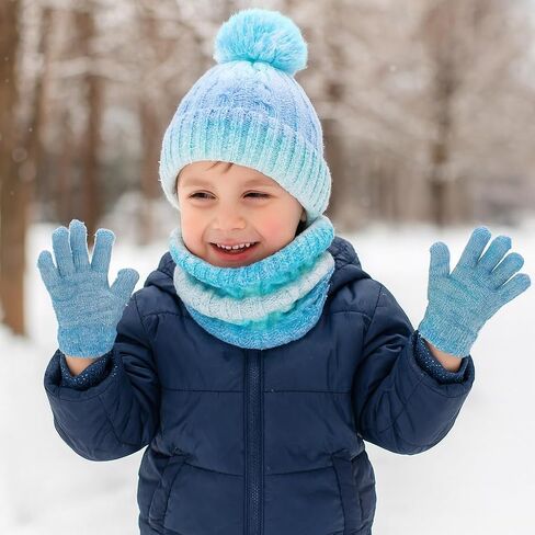 Kunyeah Toddler Beanie Hat Scarf Gloves Set Kids Knitted Mitten Fleece Lined Cap Neck Warmer for Boy Girl 3-10 Years in Saudi Arabia