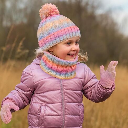 Kunyeah Toddler Beanie Hat Scarf Gloves Set Kids Knitted Mitten Fleece Lined Cap Neck Warmer for Boy Girl 3-10 Years in Saudi Arabia