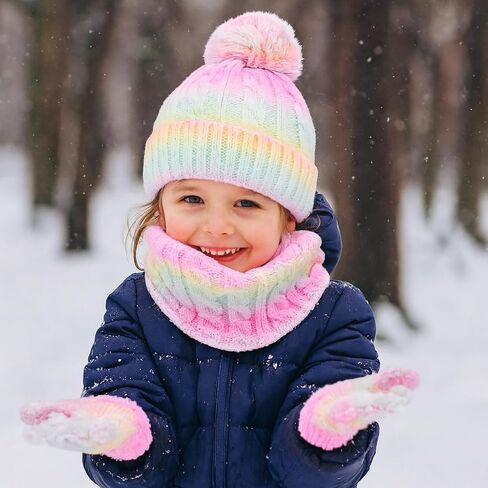 Kunyeah Toddler Beanie Hat Scarf Gloves Set Kids Knitted Mitten Fleece Lined Cap Neck Warmer for Boy Girl 3-10 Years in Saudi Arabia