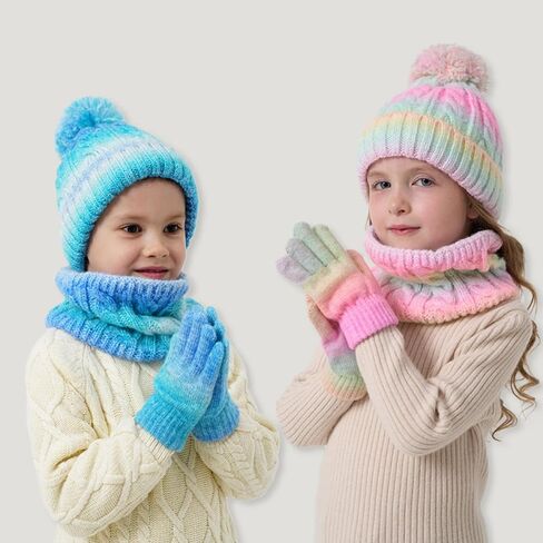 Kunyeah Toddler Beanie Hat Scarf Gloves Set Kids Knitted Mitten Fleece Lined Cap Neck Warmer for Boy Girl 3-10 Years in Saudi Arabia