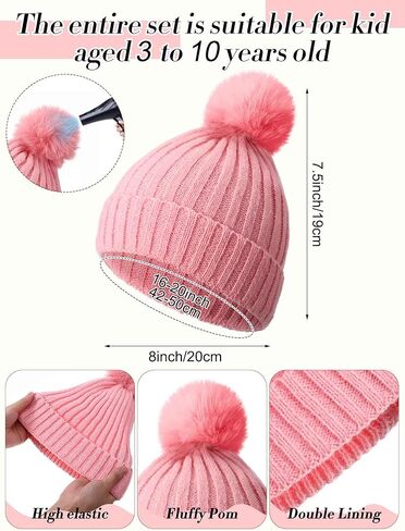 JaGely 2 Sets Kids Winter Hat Gloves Scarf Set Girls and Boys Knit Hat with Pom Warm Scarf Snow Gloves for 3-10 Years Toddler in Kuwait
