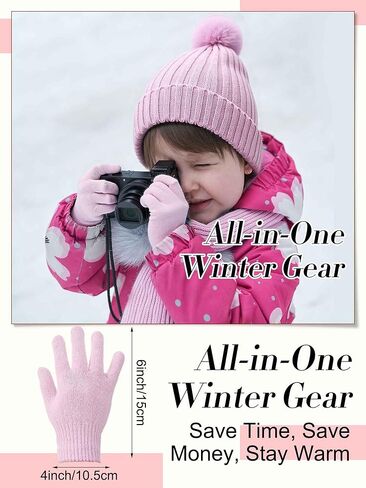 JaGely 2 Sets Kids Winter Hat Gloves Scarf Set Girls and Boys Knit Hat with Pom Warm Scarf Snow Gloves for 3-10 Years Toddler in Kuwait