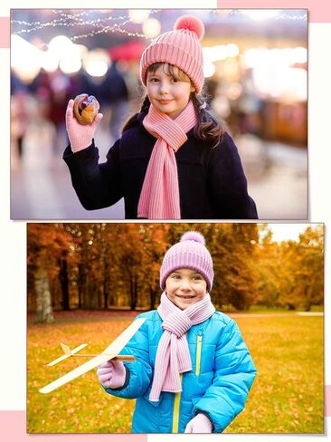 JaGely 2 Sets Kids Winter Hat Gloves Scarf Set Girls and Boys Knit Hat with Pom Warm Scarf Snow Gloves for 3-10 Years Toddler in Kuwait