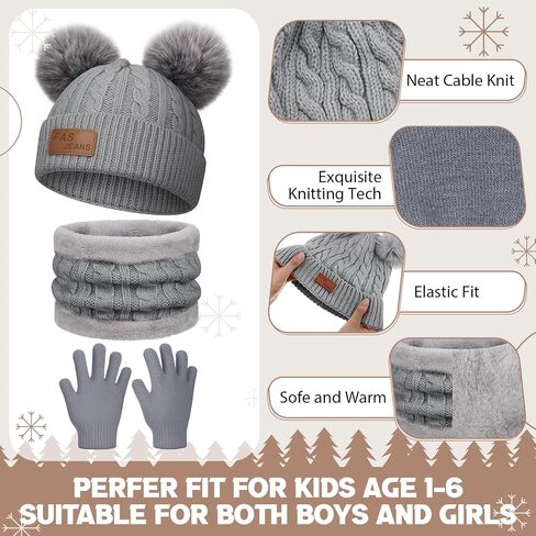 Handepo 2 Set Kids Winter Hat Scarf Gloves Set Warm Toddler Knit Beanies Gloves Neck Warmer for Boys Children Girls in Saudi Arabia