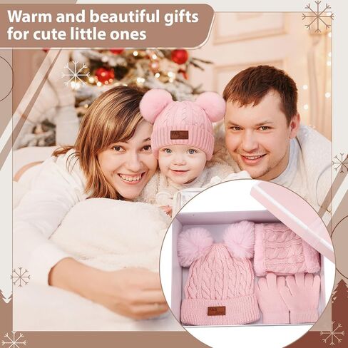 Handepo 2 Set Kids Winter Hat Scarf Gloves Set Warm Toddler Knit Beanies Gloves Neck Warmer for Boys Children Girls in Saudi Arabia