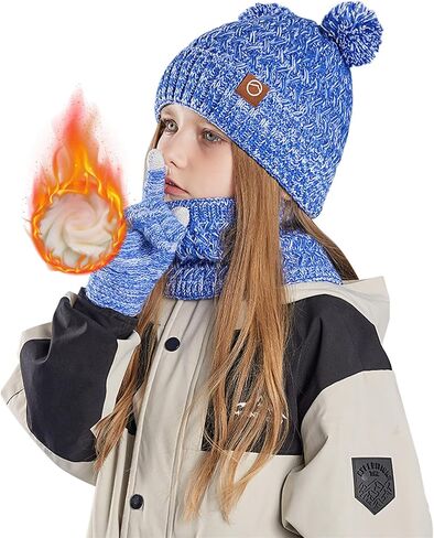 Kids Winter Hat Gloves مجموعة بوزة بيني مع شاشة تعمل باللمس الدافئة للبوموم للبلاد للبلاد هدية عيد الميلاد in Saudi Arabia