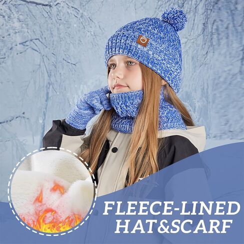 Kids Winter Hat Gloves مجموعة بوزة بيني مع شاشة تعمل باللمس الدافئة للبوموم للبلاد للبلاد هدية عيد الميلاد in Saudi Arabia