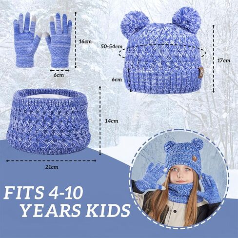 Kids Winter Hat Gloves مجموعة بوزة بيني مع شاشة تعمل باللمس الدافئة للبوموم للبلاد للبلاد هدية عيد الميلاد in Saudi Arabia