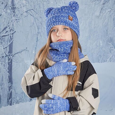 Kids Winter Hat Gloves مجموعة بوزة بيني مع شاشة تعمل باللمس الدافئة للبوموم للبلاد للبلاد هدية عيد الميلاد in Saudi Arabia