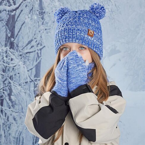 Kids Winter Hat Gloves مجموعة بوزة بيني مع شاشة تعمل باللمس الدافئة للبوموم للبلاد للبلاد هدية عيد الميلاد in Saudi Arabia