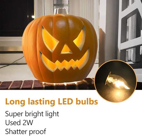 Jack O Lantern - Light Up Halloween Pumpkin Lantern with Pre-lit LED Bulbs - Gaint Indoor Outdoor Lighted Pumpkin for Halloween Decoration in Garden, Patio, Front Door Décor - 16 Inch in Saudi Arabia