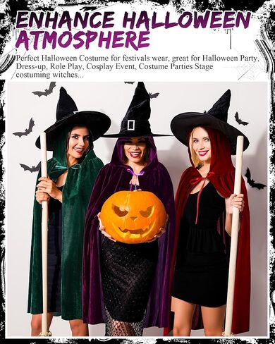 Liitrsh 3 Pcs Halloween Witch Sisters Costume Adults Hooded Robe Cloak for Cosplay Wizard Vampire in Saudi Arabia