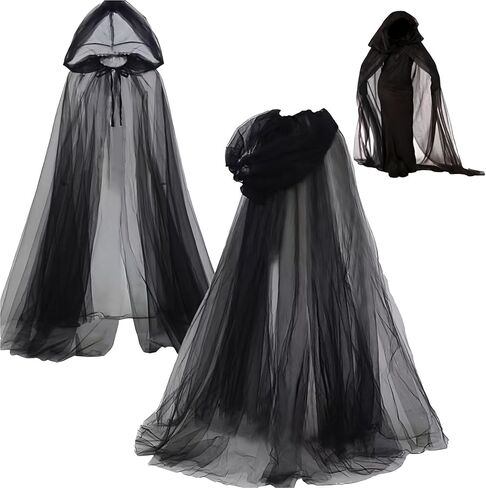 Halloween Medieval Hooded Cloak 3-Layer Chiffon Gothic Witch Cape for Adults and Teens, Unisex Cosplay Costume in Kuwait