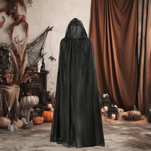 Halloween Medieval Hooded Cloak 3-Layer Chiffon Gothic Witch Cape for Adults and Teens, Unisex Cosplay Costume in Kuwait