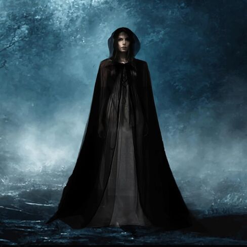 Halloween Medieval Hooded Cloak 3-Layer Chiffon Gothic Witch Cape for Adults and Teens, Unisex Cosplay Costume in Kuwait