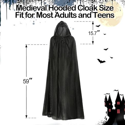 Halloween Medieval Hooded Cloak 3-Layer Chiffon Gothic Witch Cape for Adults and Teens, Unisex Cosplay Costume in Kuwait