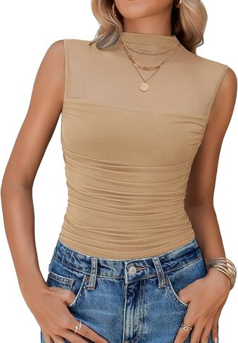 Avidlove Women's Mock Neck Mesh Bodysuit Ruched Tank Body Suits Top Sheer One Piece Going Out Tops Classy Outfits in Saudi Arabia