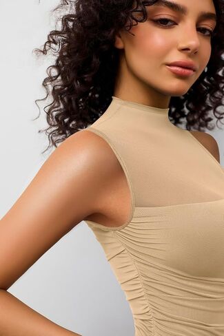 Avidlove Women's Mock Neck Mesh Bodysuit Ruched Tank Body Suits Top Sheer One Piece Going Out Tops Classy Outfits in Saudi Arabia