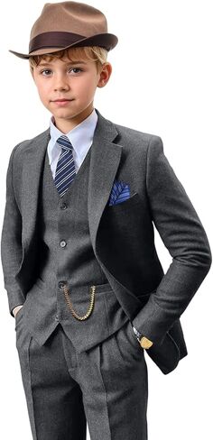 بدلات للأولاد Tweed Herringbone Suit 5 قطع دعوى خمر للأولاد ارتداء رجع in Kuwait