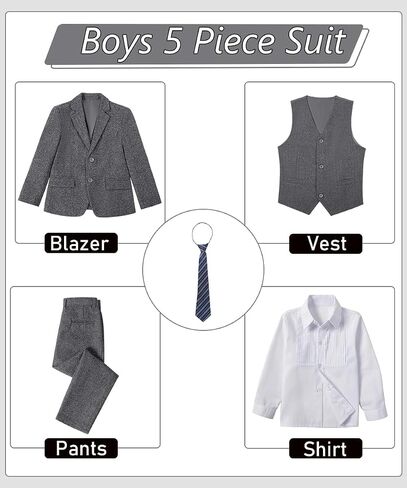 بدلات للأولاد Tweed Herringbone Suit 5 قطع دعوى خمر للأولاد ارتداء رجع in Kuwait