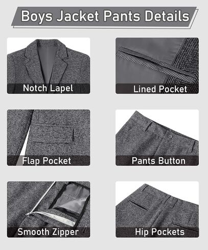 بدلات للأولاد Tweed Herringbone Suit 5 قطع دعوى خمر للأولاد ارتداء رجع in Kuwait