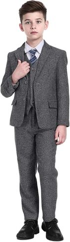 بدلات للأولاد Tweed Herringbone Suit 5 قطع دعوى خمر للأولاد ارتداء رجع in Kuwait