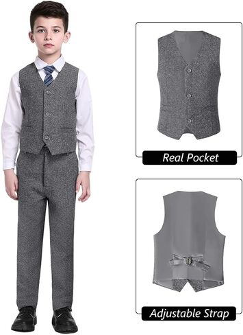 بدلات للأولاد Tweed Herringbone Suit 5 قطع دعوى خمر للأولاد ارتداء رجع in Kuwait