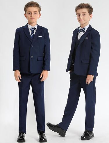 A&J DESIGN Boys Formal Slim Fit Suit Kid Tuxedo Dress Outfit, Jacket & Pants & Vest & Dress Shirt & Zipper Tie & Bowtie in Kuwait