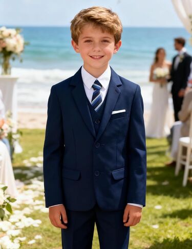 A&J DESIGN Boys Formal Slim Fit Suit Kid Tuxedo Dress Outfit, Jacket & Pants & Vest & Dress Shirt & Zipper Tie & Bowtie in Kuwait