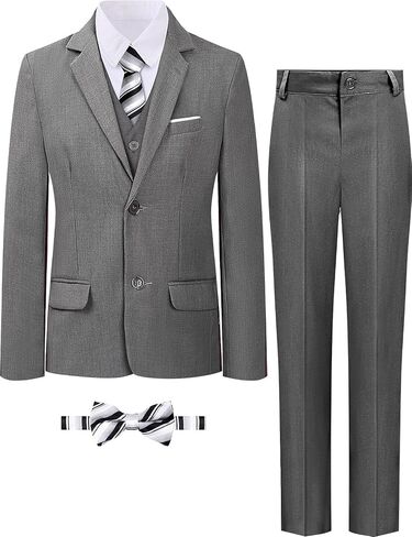 A&J DESIGN Boys Formal Slim Fit Suit Kid Tuxedo Dress Outfit, Jacket & Pants & Vest & Dress Shirt & Zipper Tie & Bowtie in Kuwait