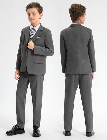 A&J DESIGN Boys Formal Slim Fit Suit Kid Tuxedo Dress Outfit, Jacket & Pants & Vest & Dress Shirt & Zipper Tie & Bowtie in Kuwait
