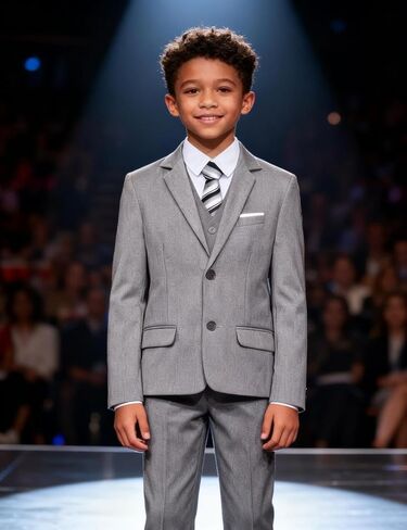 A&J DESIGN Boys Formal Slim Fit Suit Kid Tuxedo Dress Outfit, Jacket & Pants & Vest & Dress Shirt & Zipper Tie & Bowtie in Kuwait