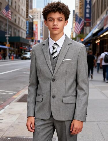 A&J DESIGN Boys Formal Slim Fit Suit Kid Tuxedo Dress Outfit, Jacket & Pants & Vest & Dress Shirt & Zipper Tie & Bowtie in Kuwait