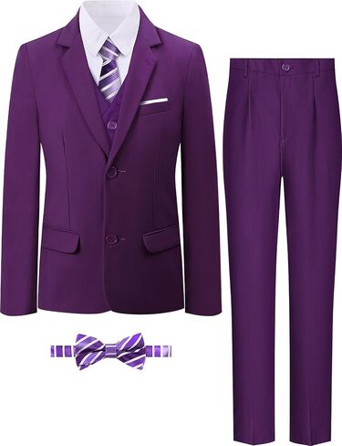 A&J DESIGN Boys Formal Slim Fit Suit Kid Tuxedo Dress Outfit, Jacket & Pants & Vest & Dress Shirt & Zipper Tie & Bowtie in Kuwait