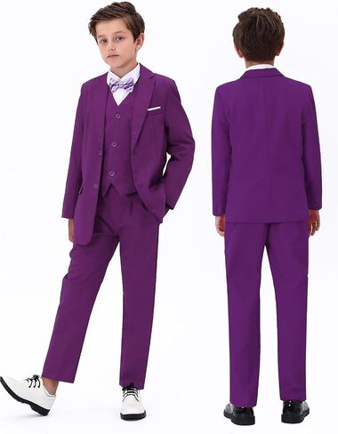A&J DESIGN Boys Formal Slim Fit Suit Kid Tuxedo Dress Outfit, Jacket & Pants & Vest & Dress Shirt & Zipper Tie & Bowtie in Kuwait