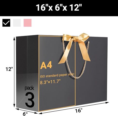 EUSOAR Gift Bags with Ribbon, 25pcs 16"x6"x12" Thank You Gift Bags Wedding Favor Bags, Gift Wrap Treat Bags Bulk for Wedding Baby Shower Birthday Bridesmaid Anniversary Holiday Party in Kuwait